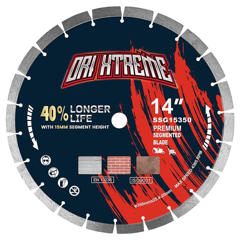 ORIXTREME 14 Inch Diamond Concrete Saw Blade, Segmented General Purpose Blade Dry/Wet Cutting Concrete, Reinforced Concrete, Masonry, Brick, Block,1"-20mm Arbor - Image 1
